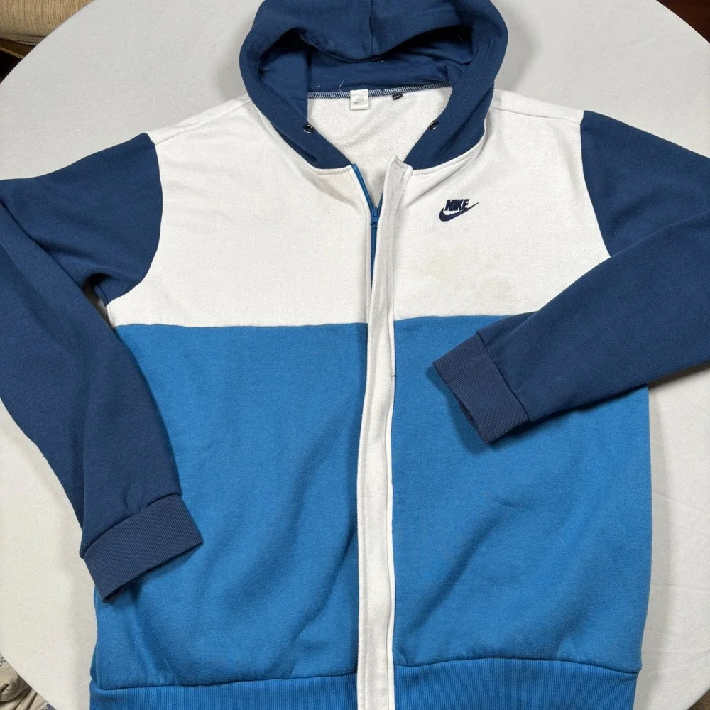 VTG Nike Full Zip Hoodie Mens 3XL Blue White Colorblock Athletic Sweatshirt